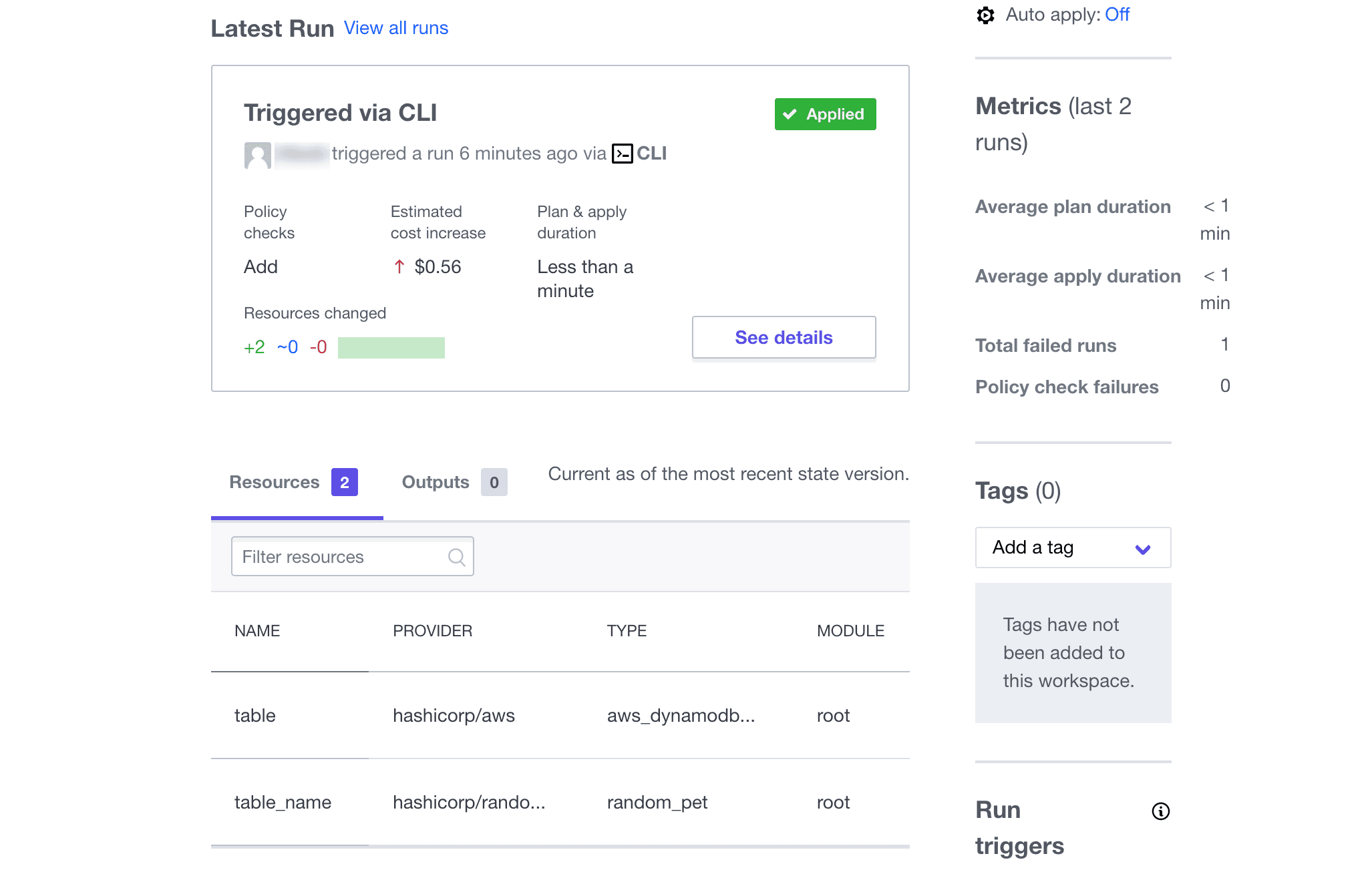 HCP Terraform workspace overview